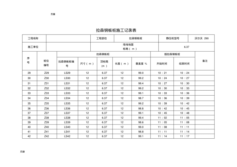 拉伸钢板桩施工记录簿表.pdf_第3页