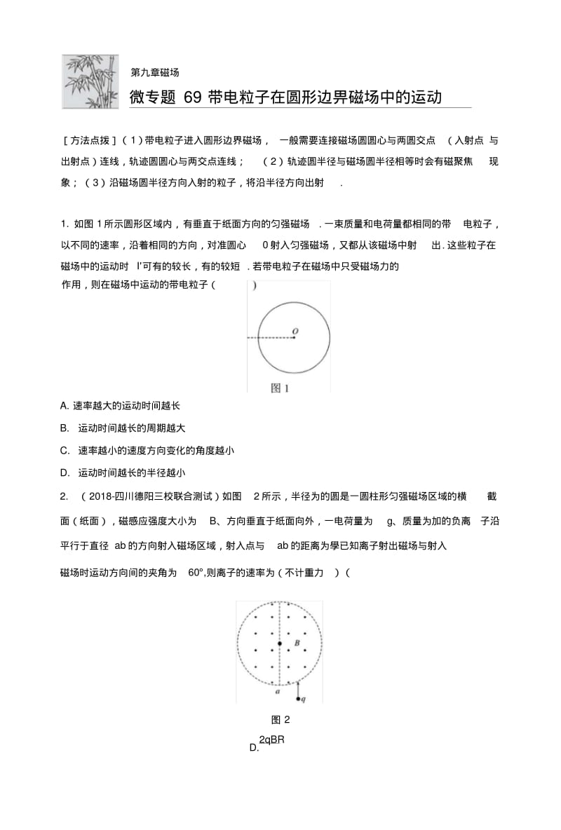 2019版高考物理一轮复习备考精炼微专题辑：第九章+磁场+微专题69+含解析.doc.pdf_第1页