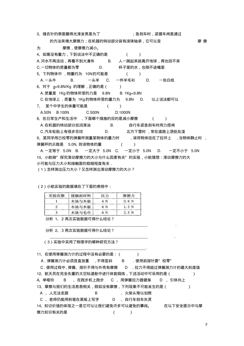 2017年中考物理重力弹力摩擦力专题复习精品.pdf_第2页