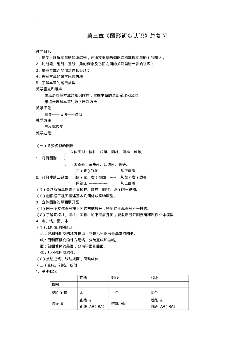 初中数学最新-图形的初步认识总复习精品.pdf_第1页