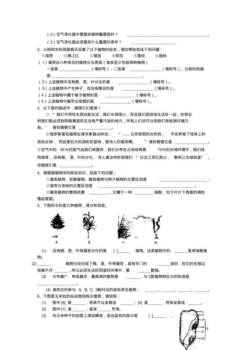 最新-七年级生物上册第三单元第一章生物圈中有哪些绿色植物学案人教新课标版精品.pdf_第3页