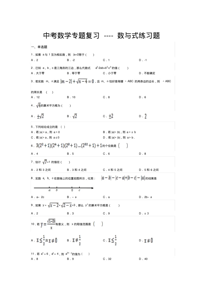 中考数学专题复习----数与式练习题.pdf_第1页