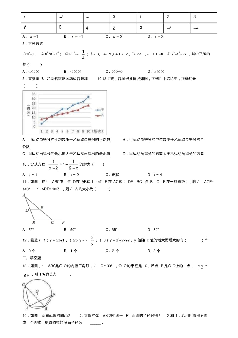 四川省成都市七中2019-2020学年中考数学模拟试卷.pdf_第2页