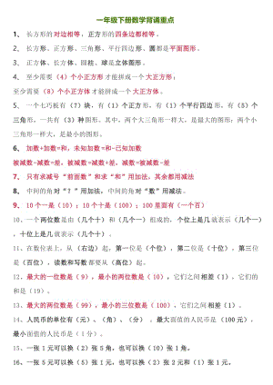 人教版一年级下册数学背诵重点.doc