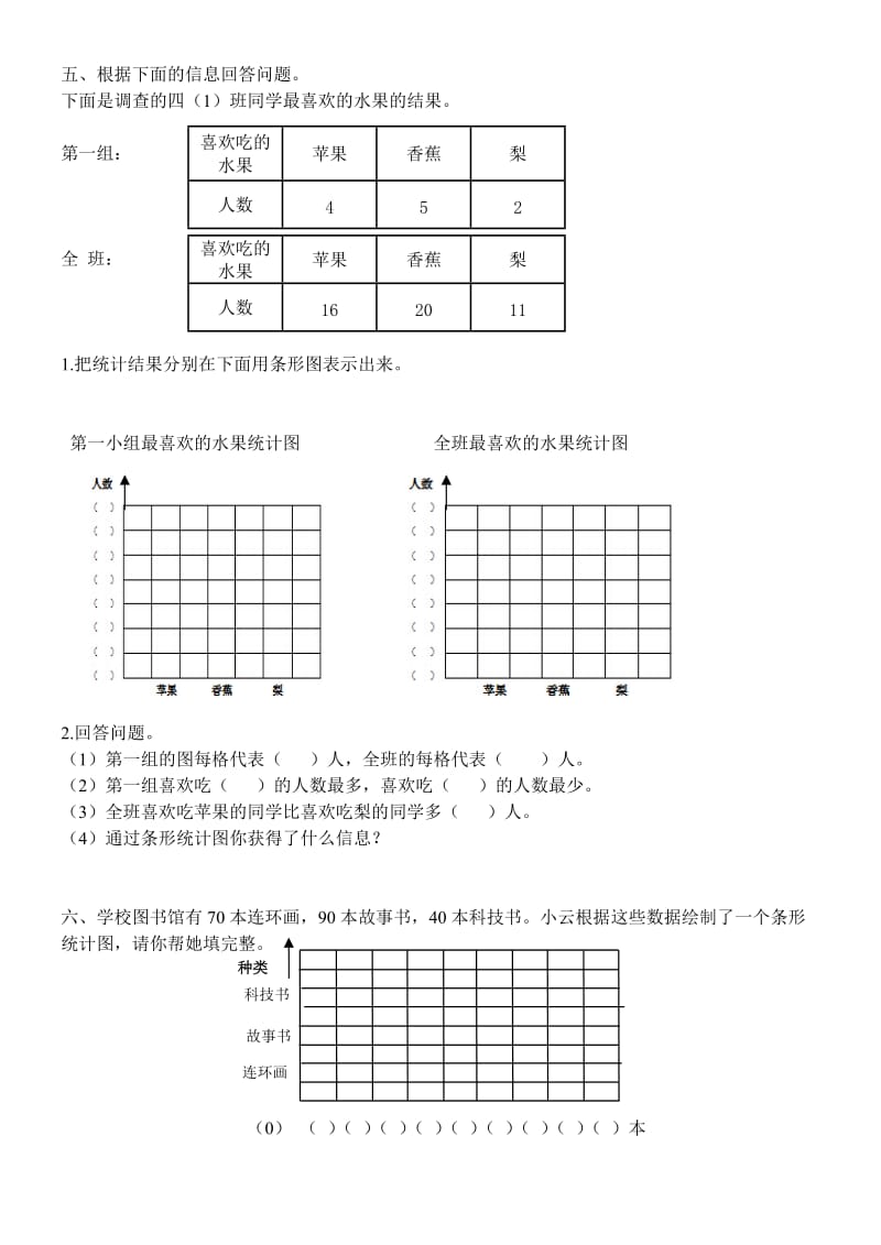 四年级数学第7单元条形统计图练习题.doc_第3页