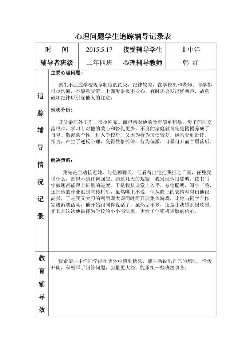 二,4心理问题学生追踪记录.doc_第1页