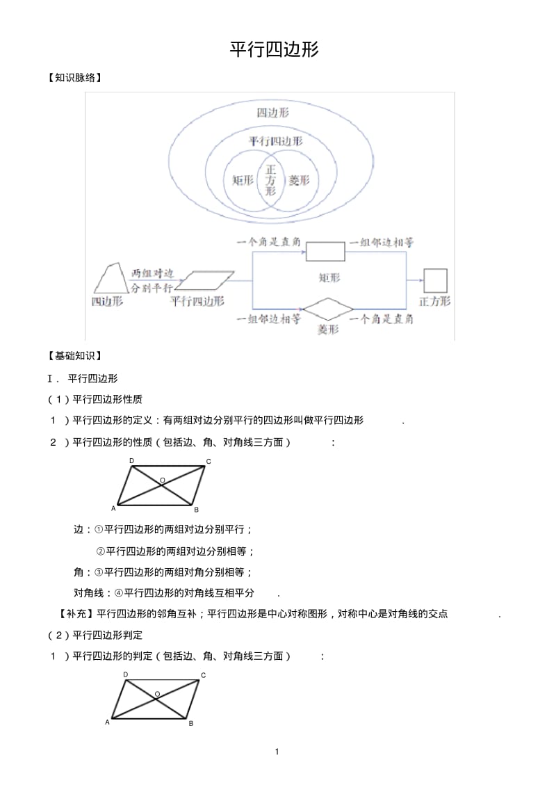 平行四边形全章知识点总结,推荐文档.pdf_第1页