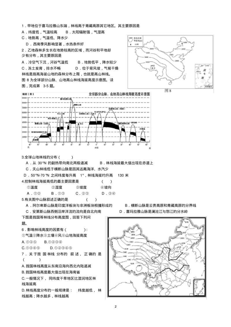 微专题3山地林线高度成因分析.pdf_第2页