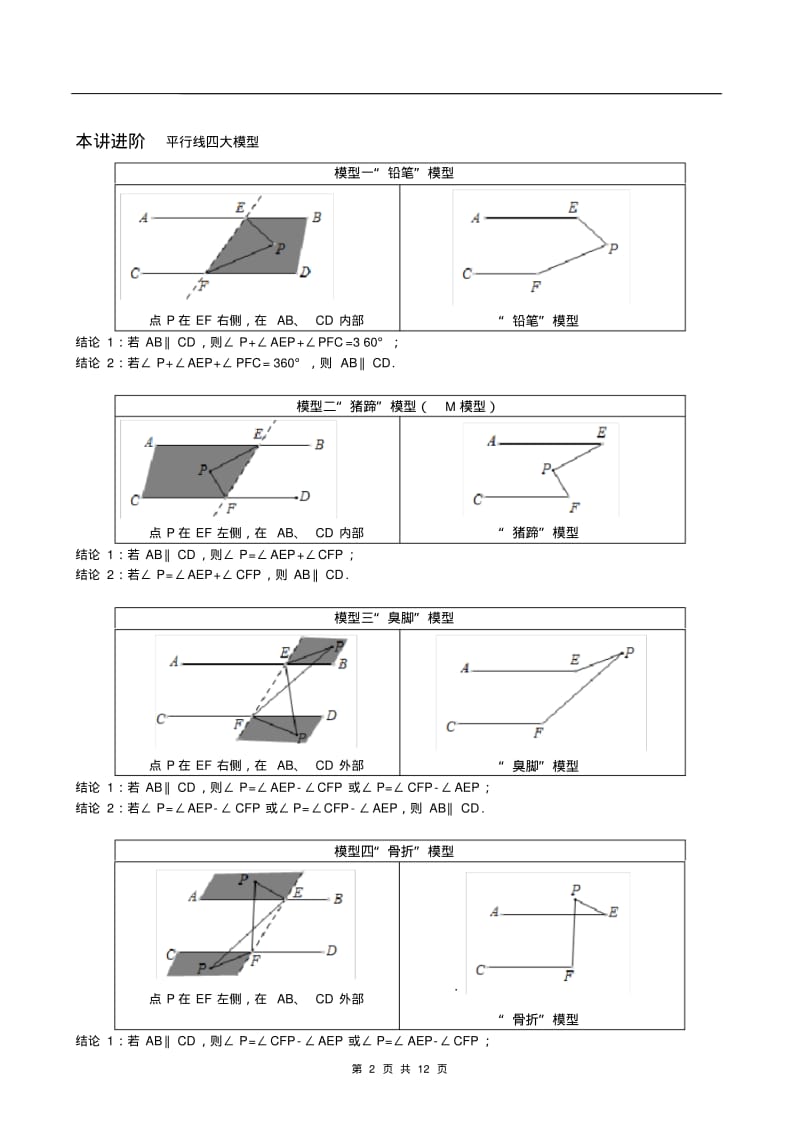 平行线知识点+四大模型.pdf_第2页