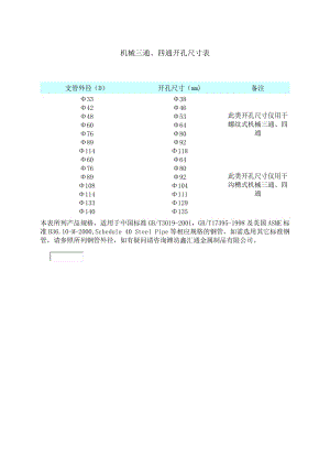 机械三通、四通开孔尺寸表.doc