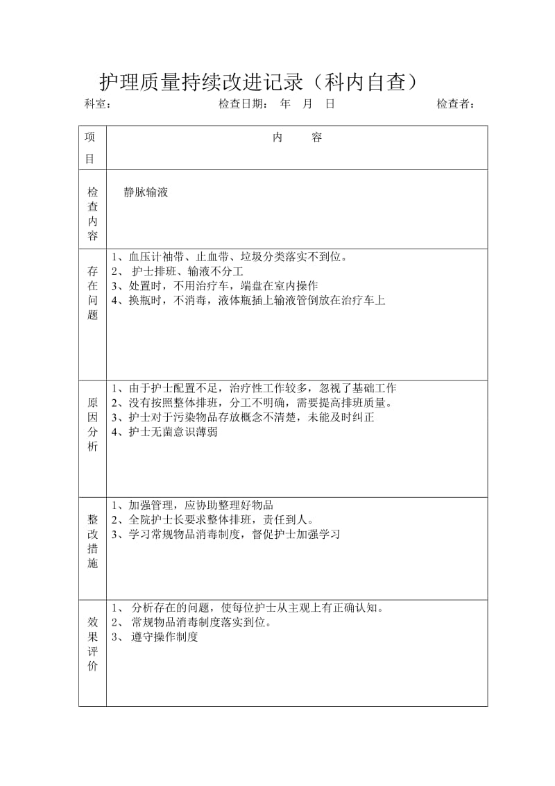 护理质量持续改进记录(护理文书).doc_第1页