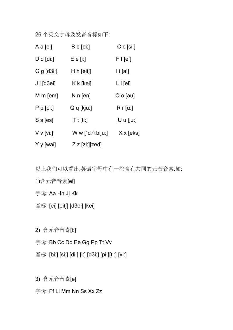 26个英文字母及所含元音音素.doc_第1页