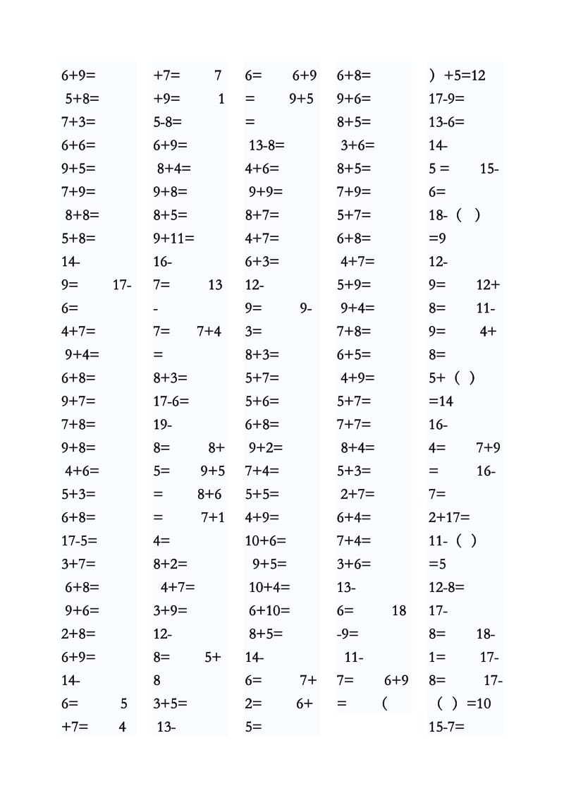 小学一年级数学上册20以内口算练习题.doc_第3页