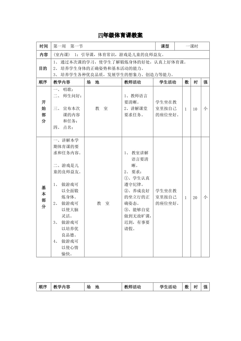 小学四年级体育课最新教案.doc_第1页