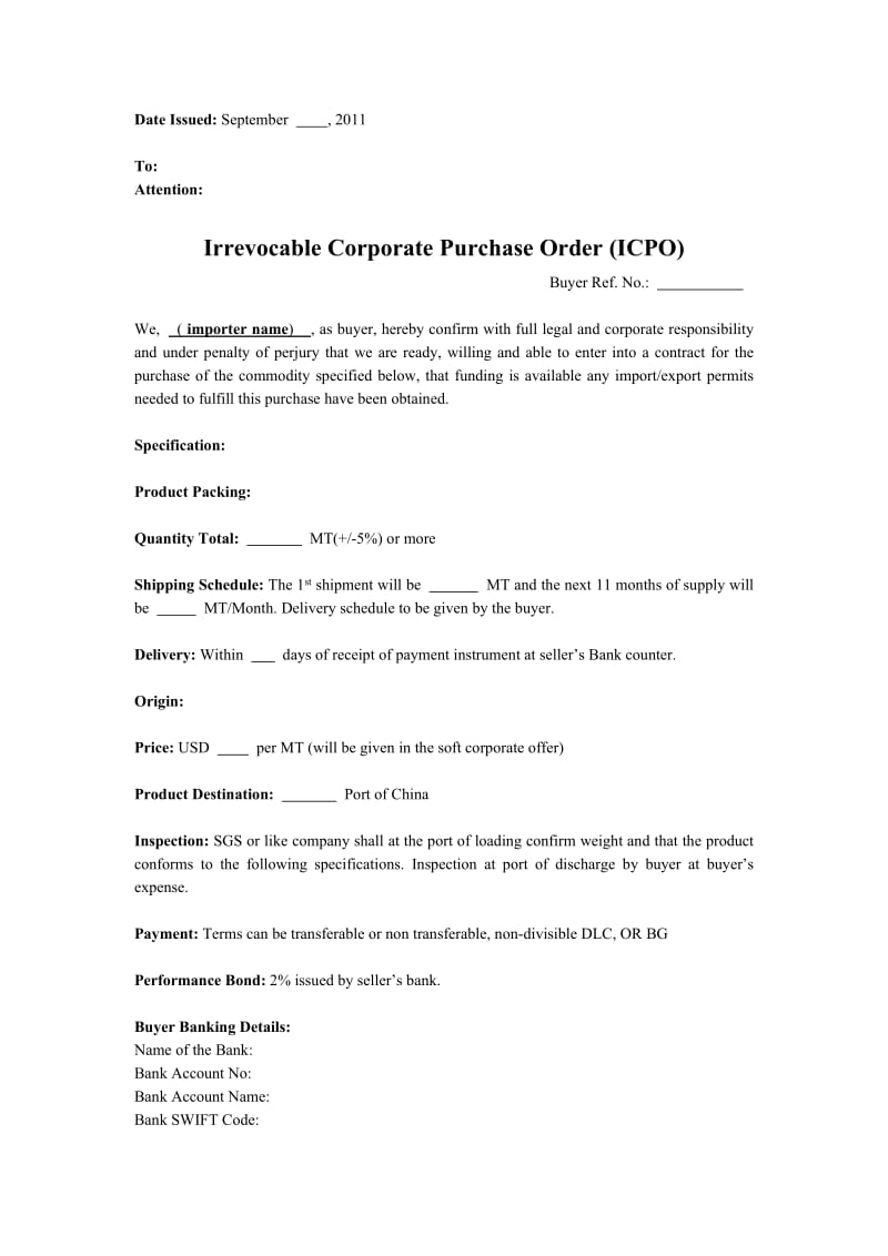 Irrevocable Corporate Purchase Order (ICPO)电子版(中英文版).doc_第1页