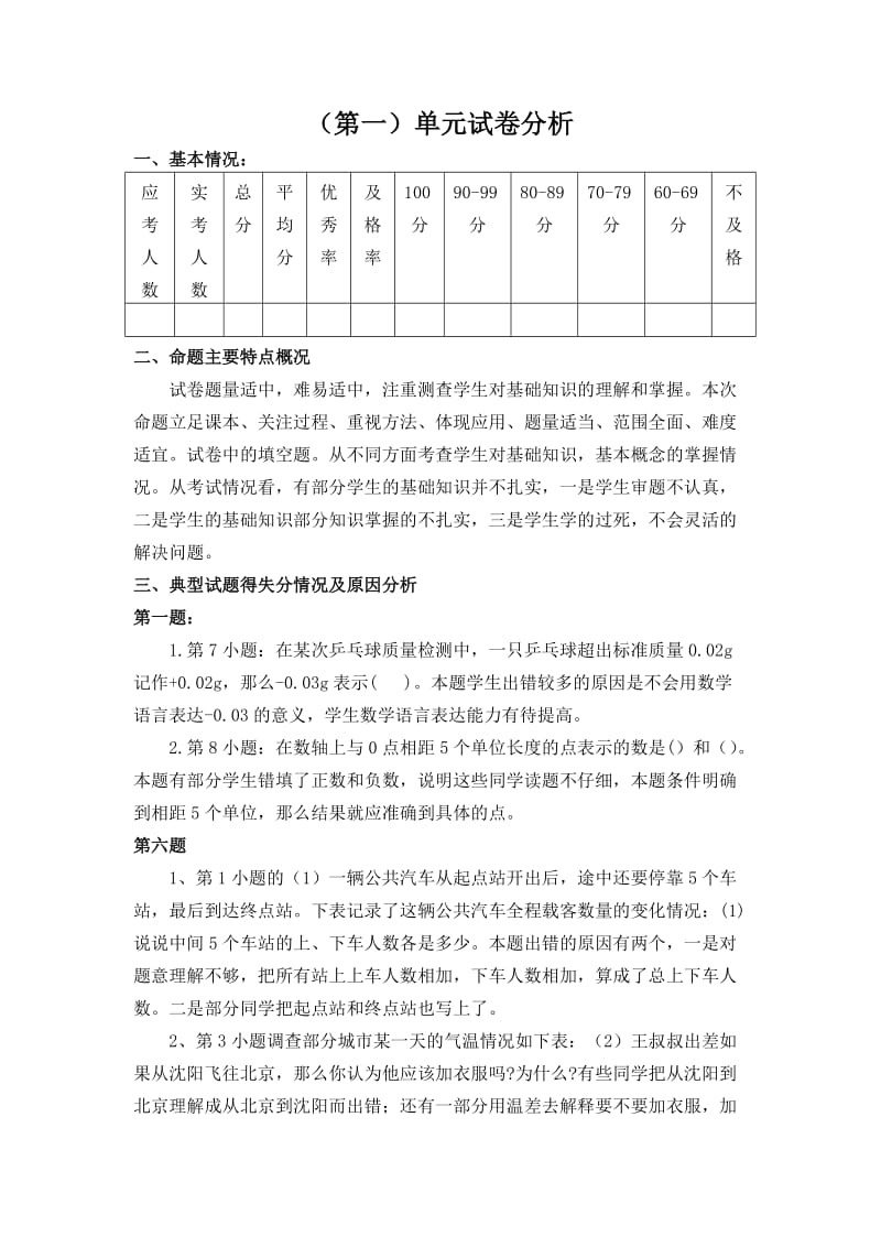 小学数学六年级下册第一单元试卷分析.doc_第1页