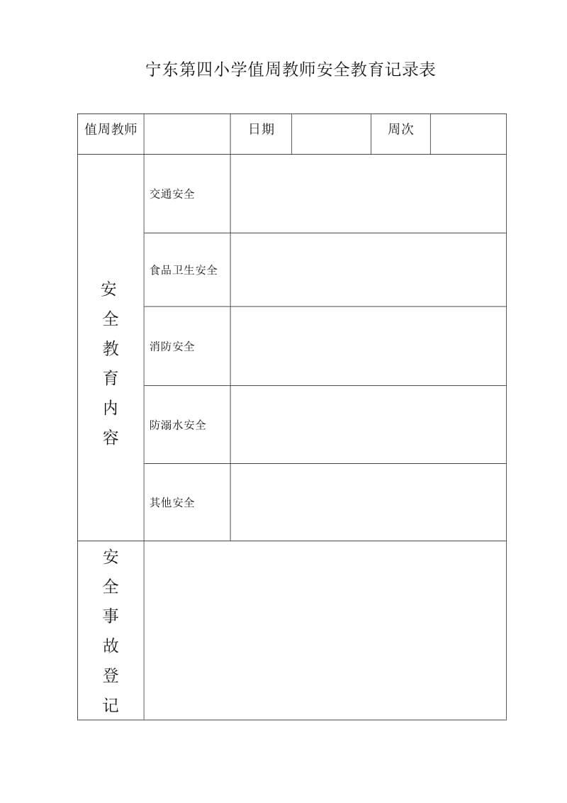 宁东第四小学值周教师安全教育记录表.doc_第1页