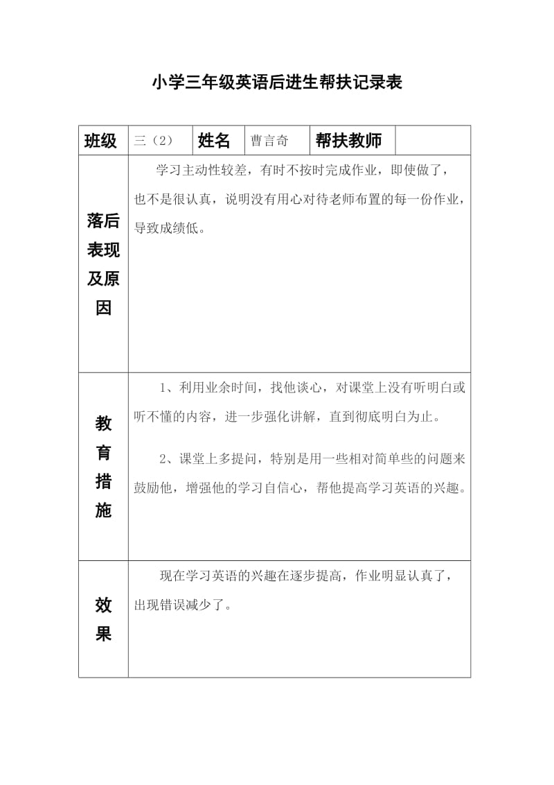 小学三年级英语后进生帮扶记录表.doc_第1页