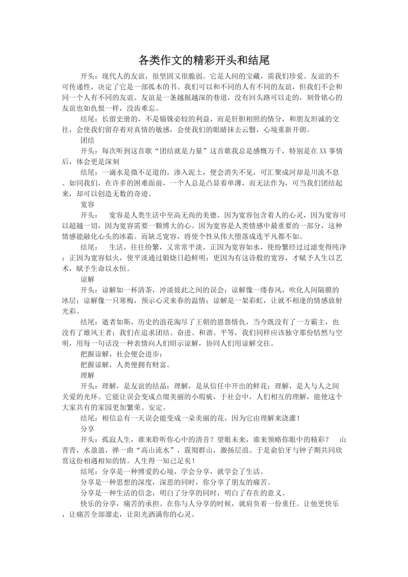 各类作文的精彩开头和结尾.doc_第1页