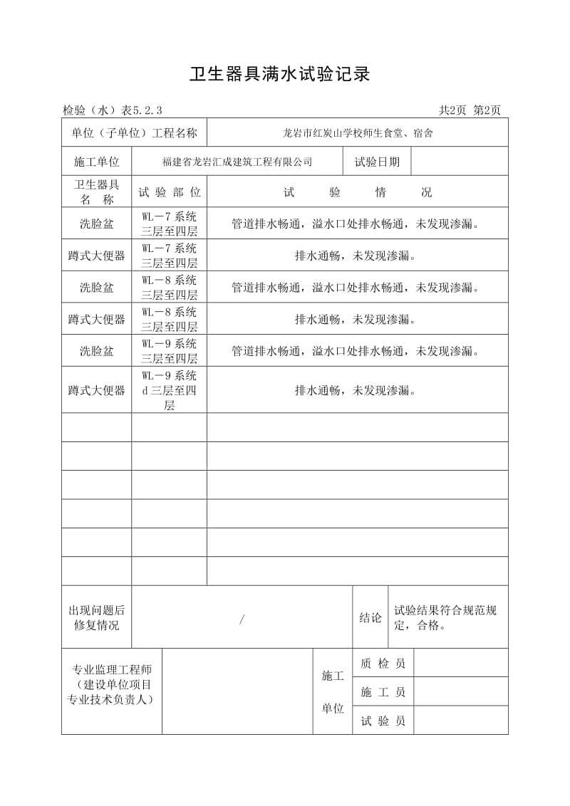 卫生器具满水试验记录.doc_第2页