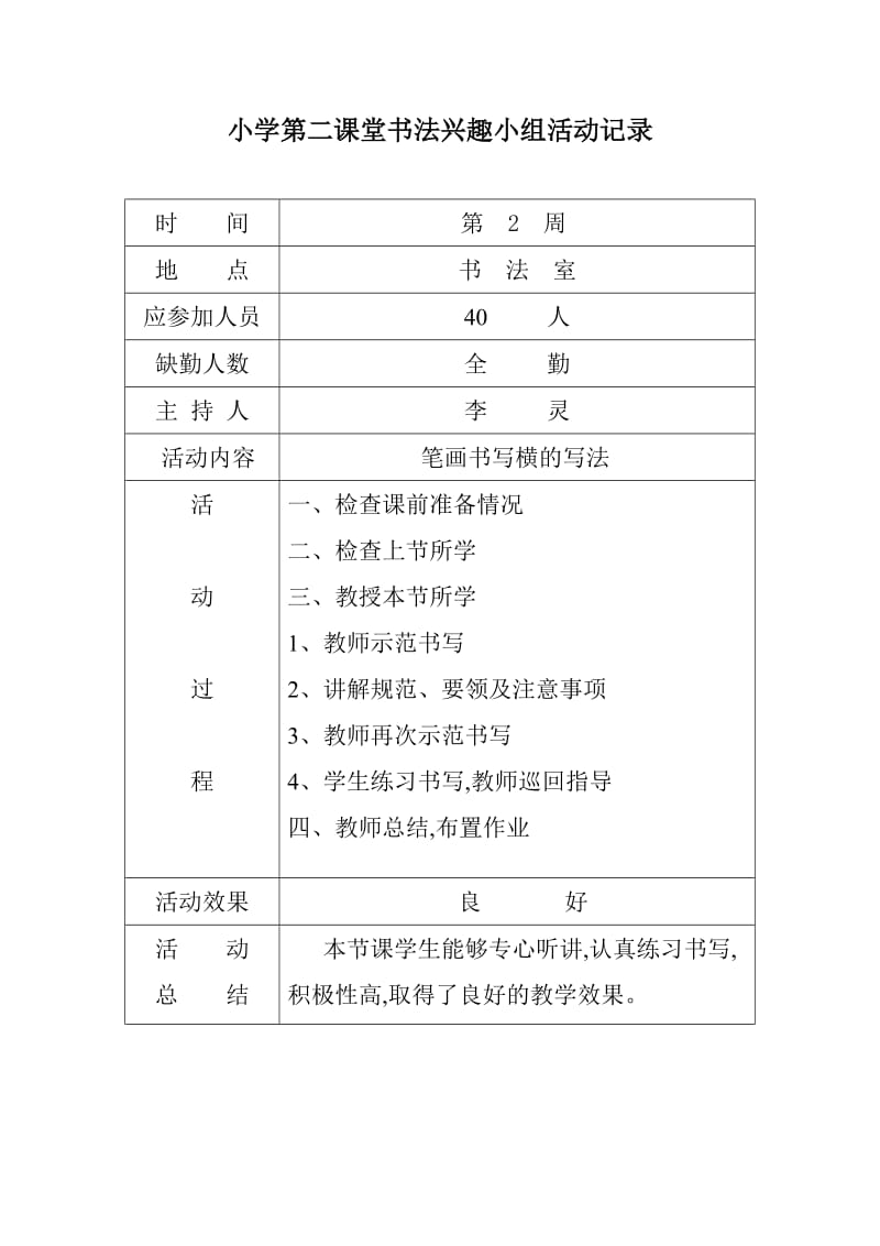 小学第二课堂书法兴趣小组活动记录.doc_第2页