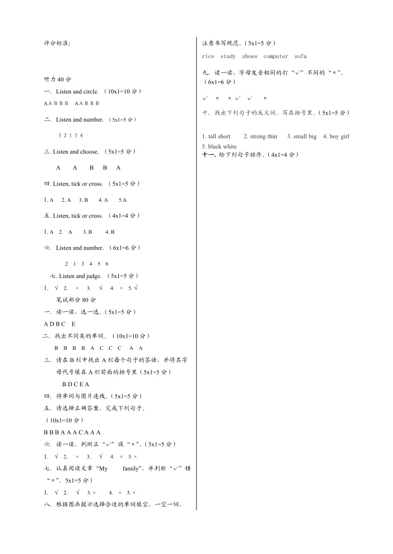 小学英语人教版PEP(三年级起点)四年级上册英语期末测试.doc_第3页