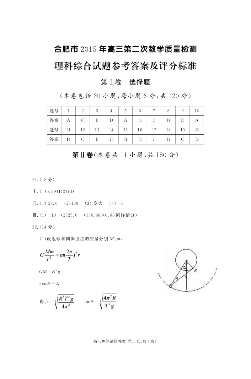 合肥二模理综答案.pdf_第1页