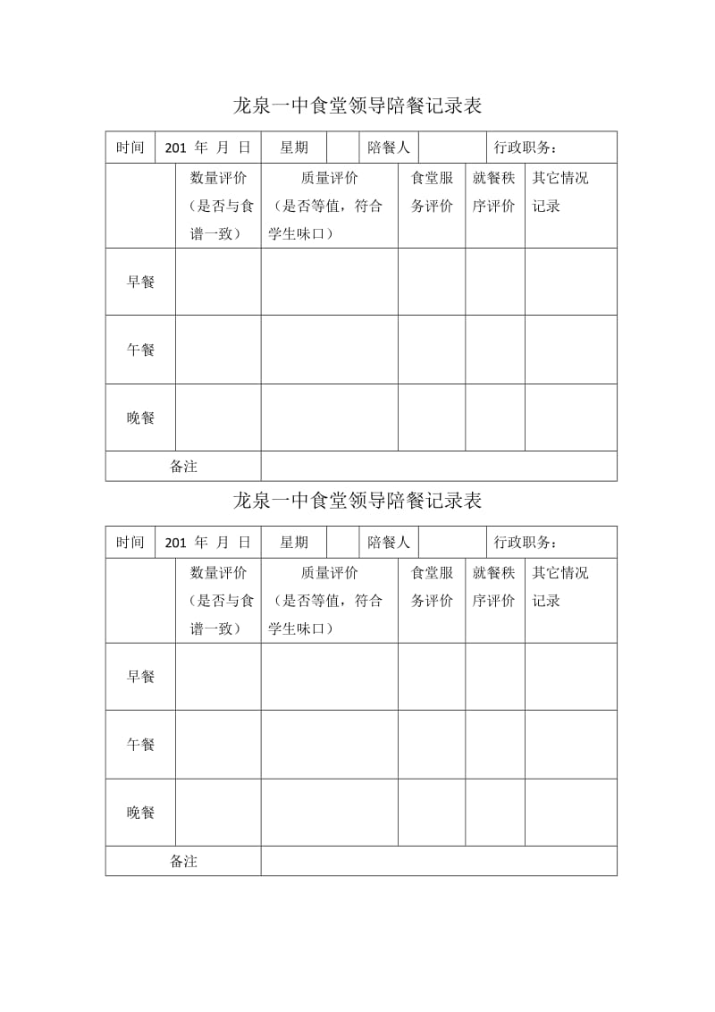 学校食堂领导陪餐记录表.doc_第1页