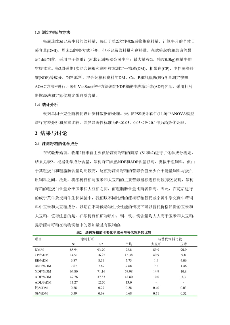 漆树籽粕添加水平对贵州本地杂交肉牛增重效果研究.doc_第3页
