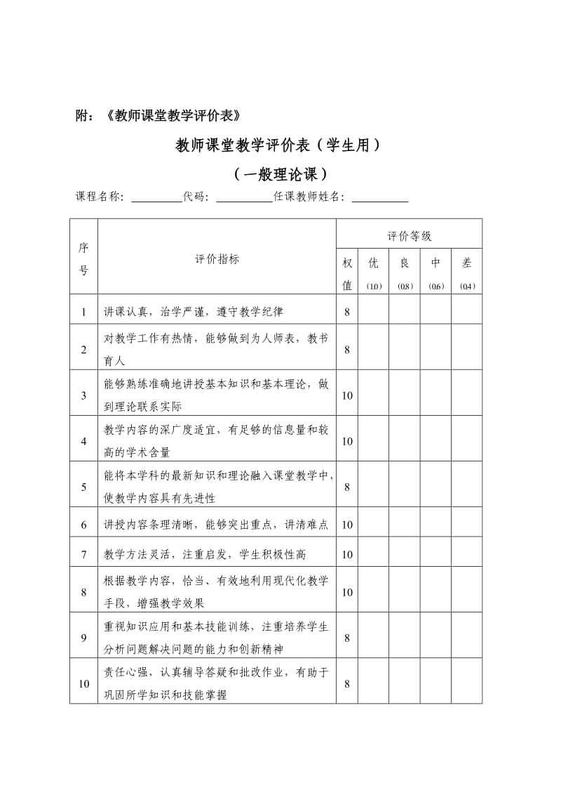 《教师课堂教学评价表》模版.doc_第1页