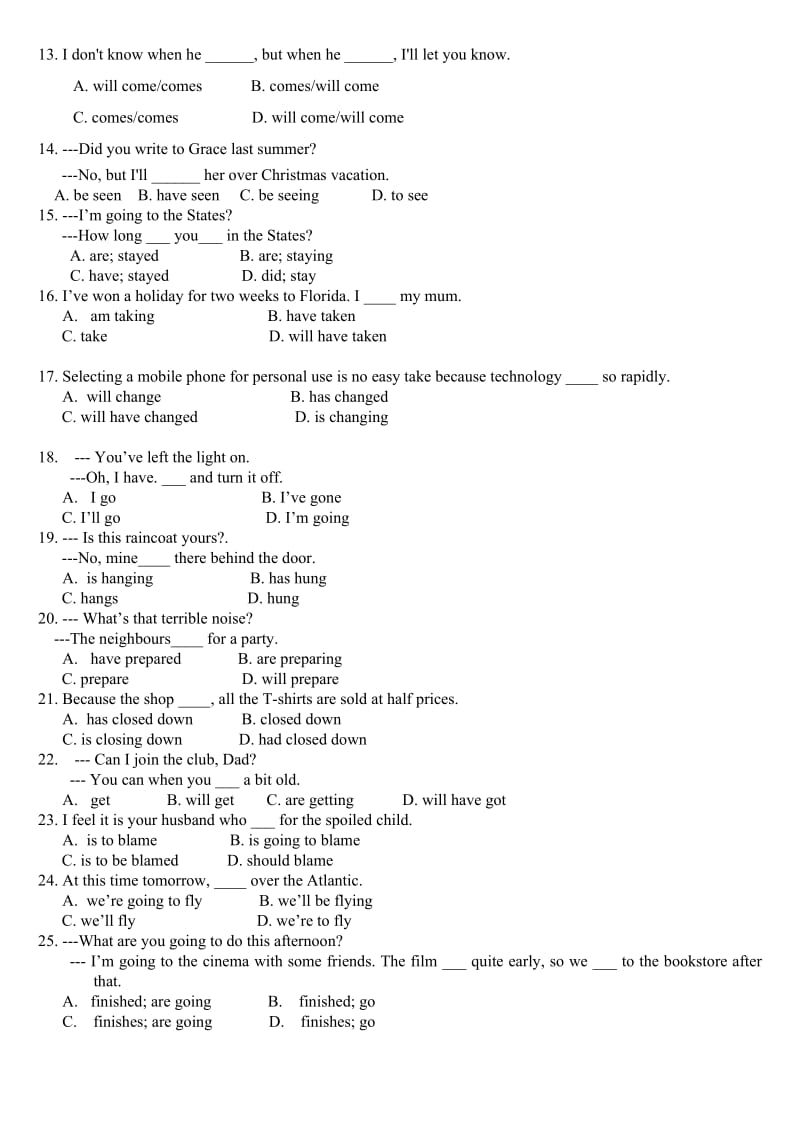 现在进行时表将来练习题.doc_第2页