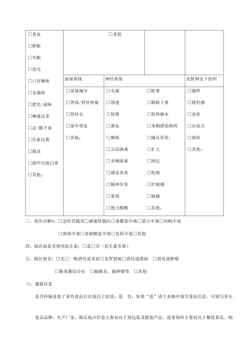 食源性疾病病例监测信息表(2017年).doc_第2页