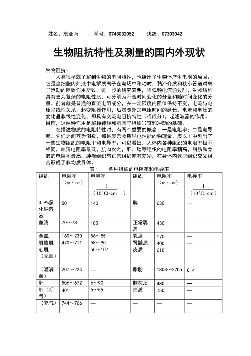 生物阻抗特性及测量的国内外现状.doc_第1页