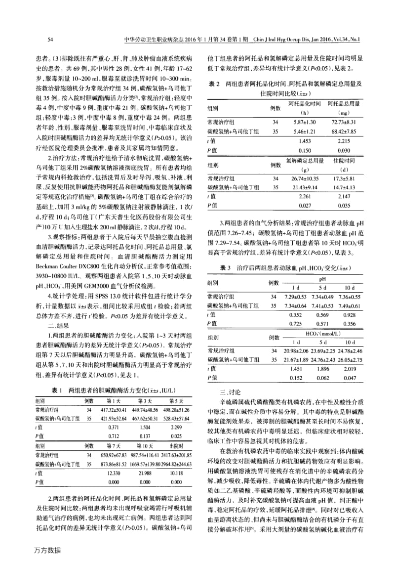 碳酸氢钠联合乌司他丁治疗急性辛硫磷农药中毒胆碱酯酶活力的变化要点.pdf_第2页