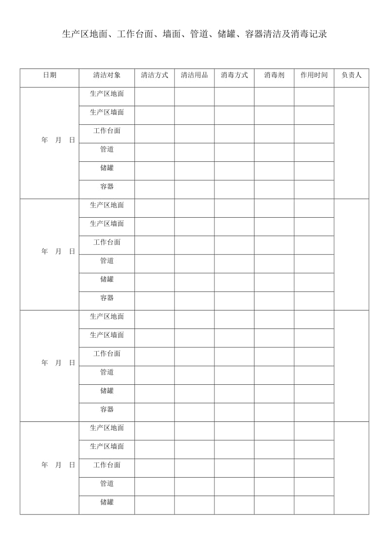 管道、储罐和容器清洁及消毒记录.doc_第1页