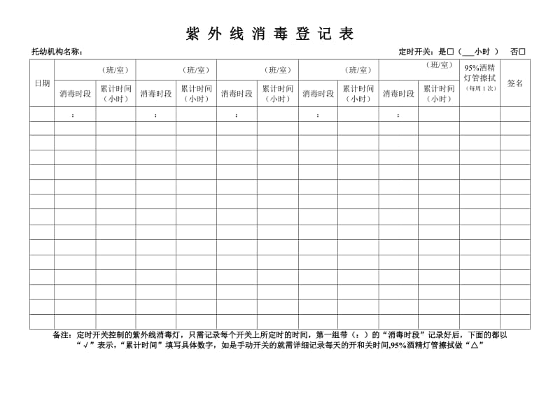 幼儿园紫外线消毒记录表.doc_第1页