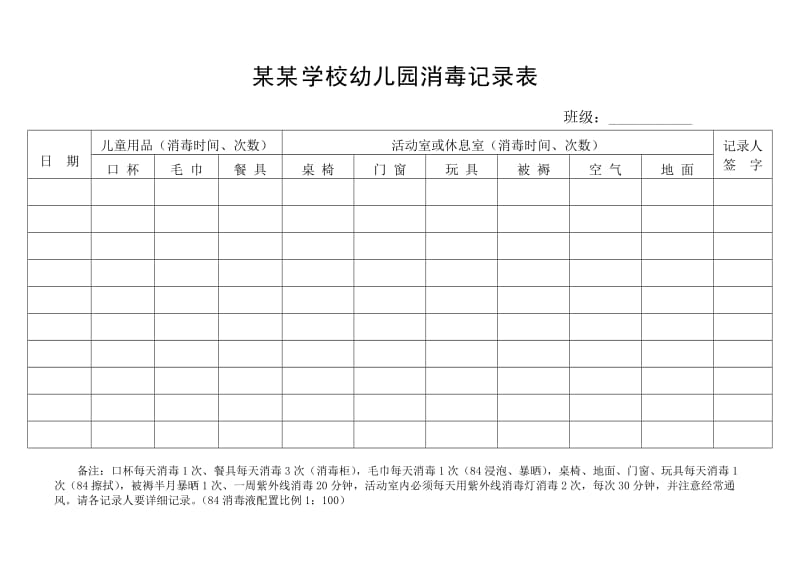 某某学校幼儿园消毒记录表.doc_第1页