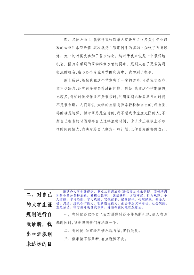 大学生涯规划自我诊断与改进登记表.doc_第2页