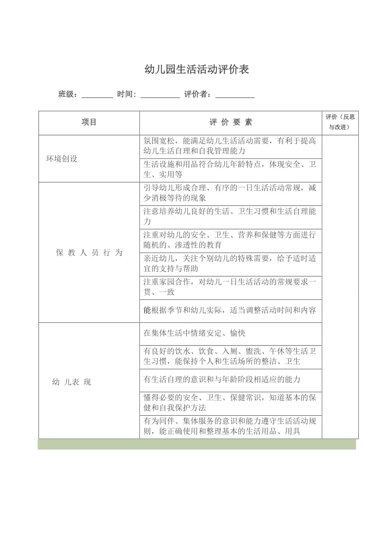 幼儿园生活活动评价表.doc_第1页