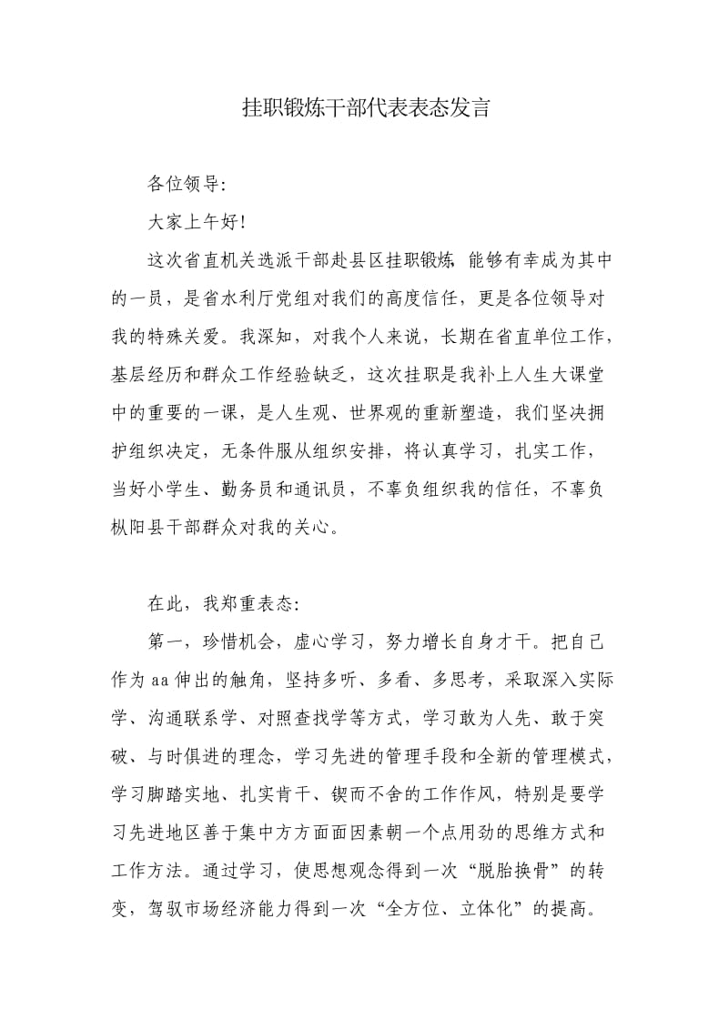 挂职锻炼干部代表表态发言精华.doc_第1页