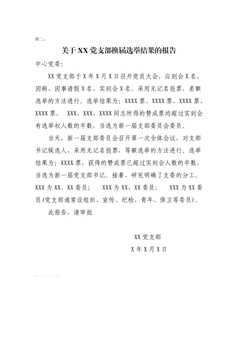 关于XX党支部换届选举结果的报告.doc_第1页