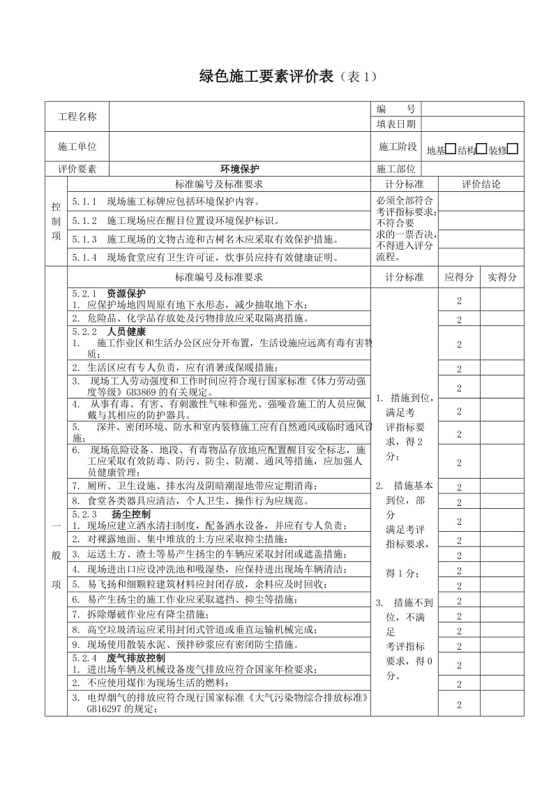 绿色施工要素评价表.doc_第1页