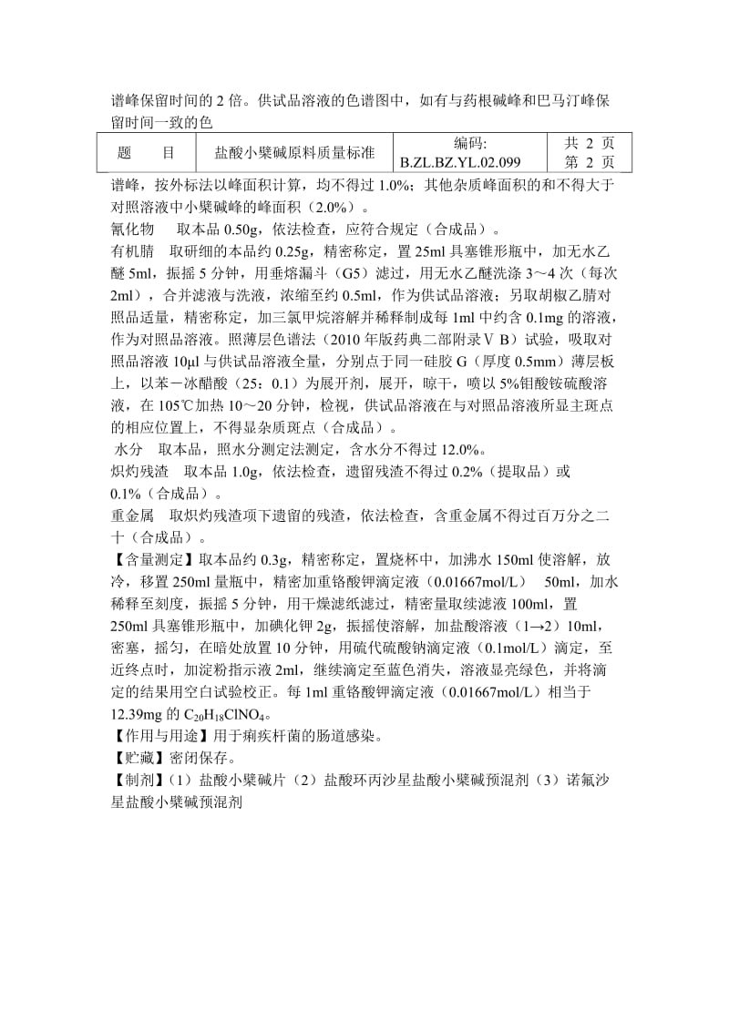 盐酸小檗碱原料质量标准.doc_第2页