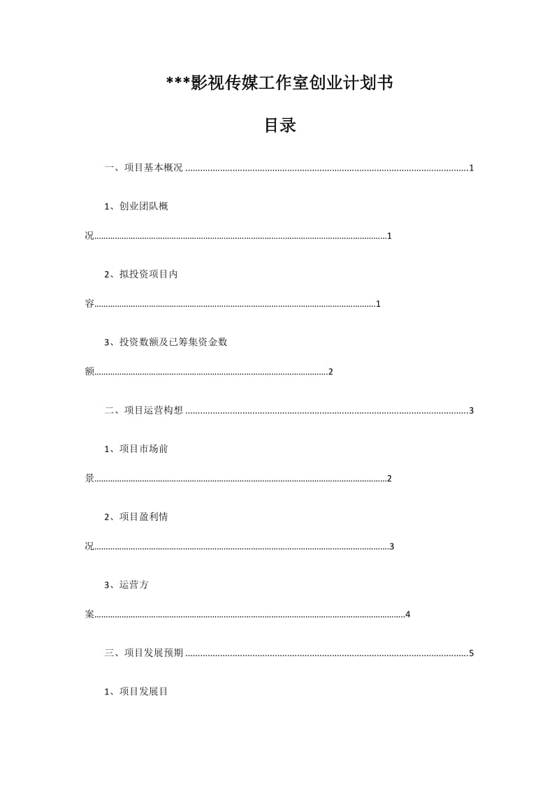 某影视传媒工作室创业计划书.doc_第1页