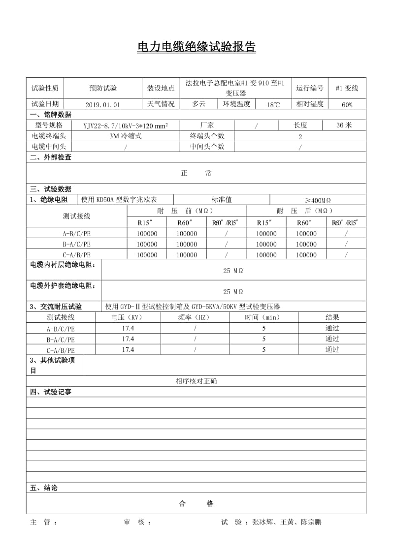 电力电缆绝缘试验报告.doc_第1页