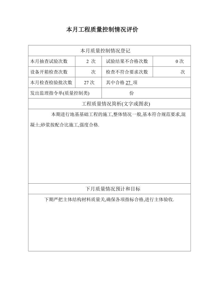 本月工程质量控制情况评价.doc_第1页