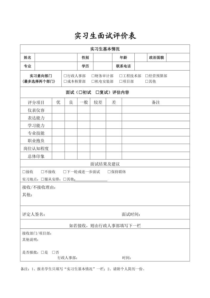 实习生面试评价表.doc_第1页