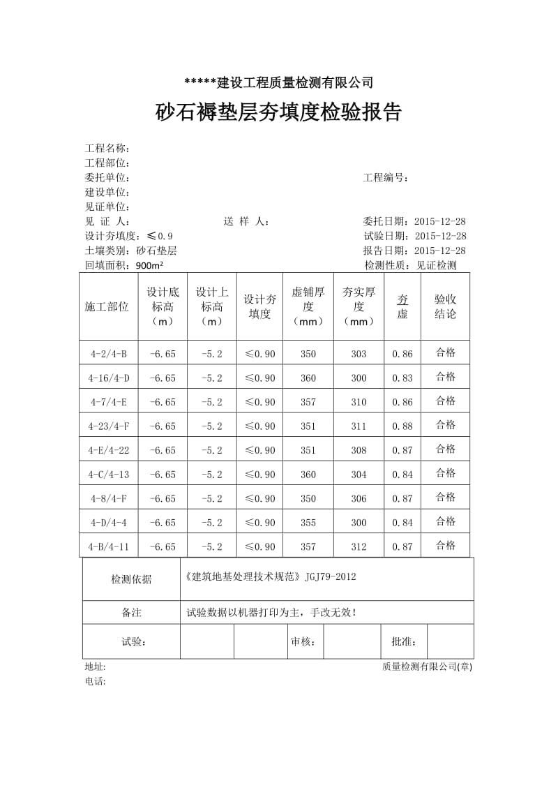 实验室砂石褥垫层夯填度检测报告.doc_第1页