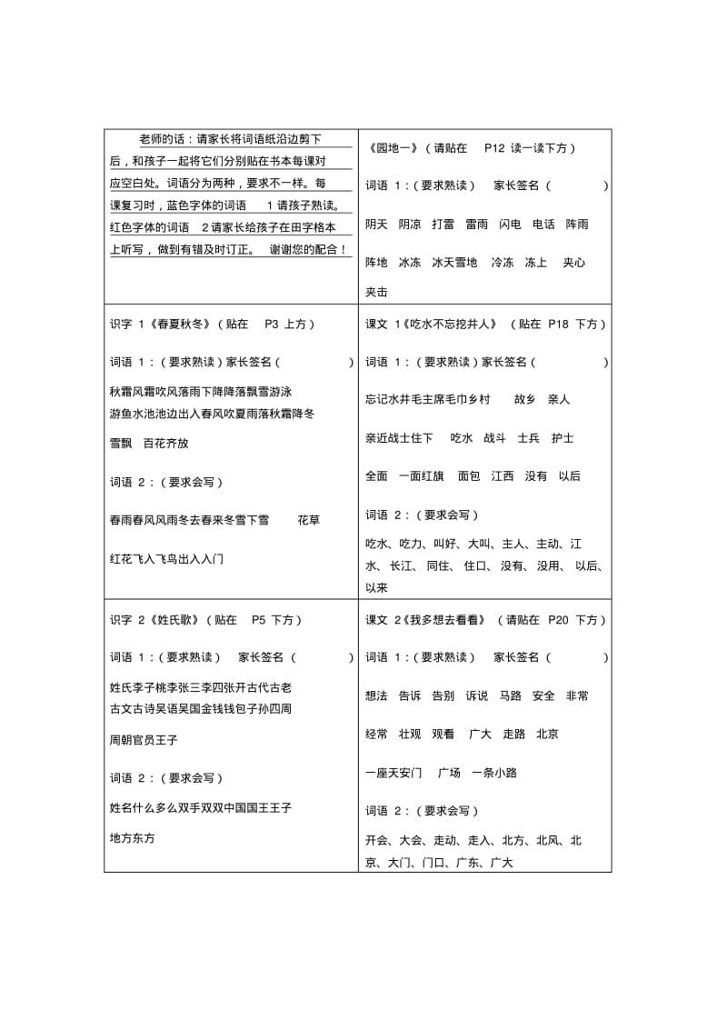 一年级语文下册认读词语和听写词语.pdf_第1页