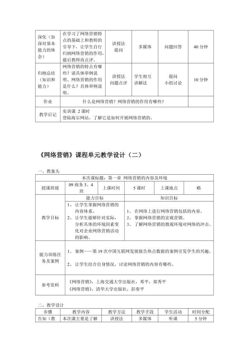 网络营销教案课程单元教学设计.doc_第2页